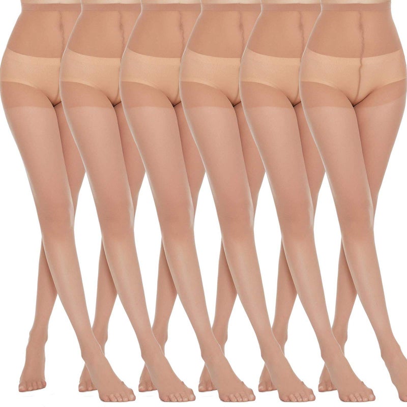 MANZI 6 Pairs Natural Pantyhose for Women 20 Denier High Waist Sheer Tights(Natural,Small) - Image 1